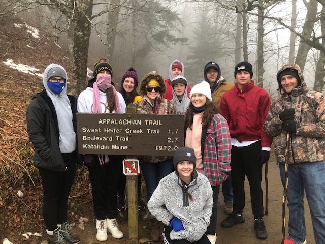 2020 Leadership Retreat is a cold one at Newfound Gap in the Great Smoky Mountains National Park.